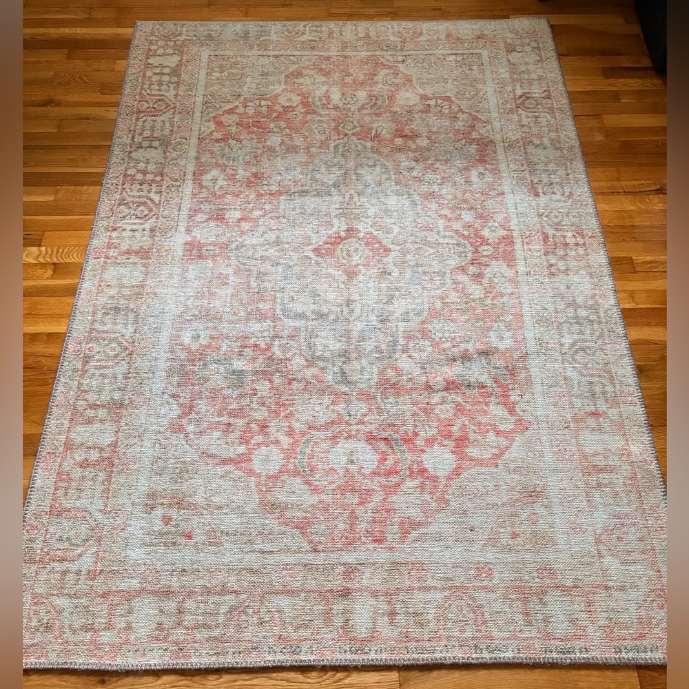 Vintage Style Coral Orange and Cream Area Rug